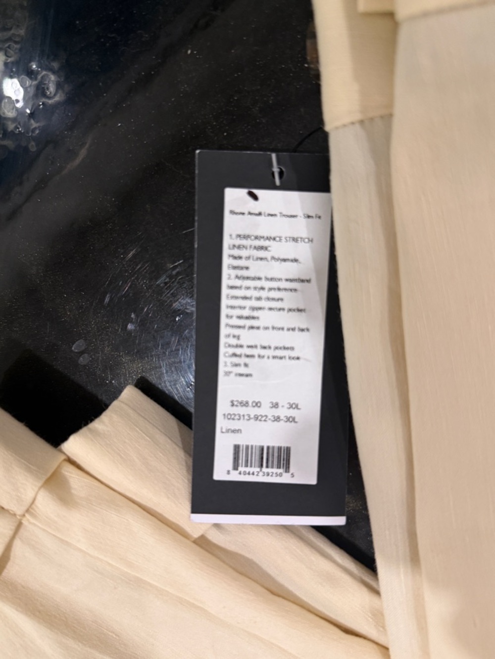 RHONE Cream Linen Blend Trousers - Picture 2 of 3